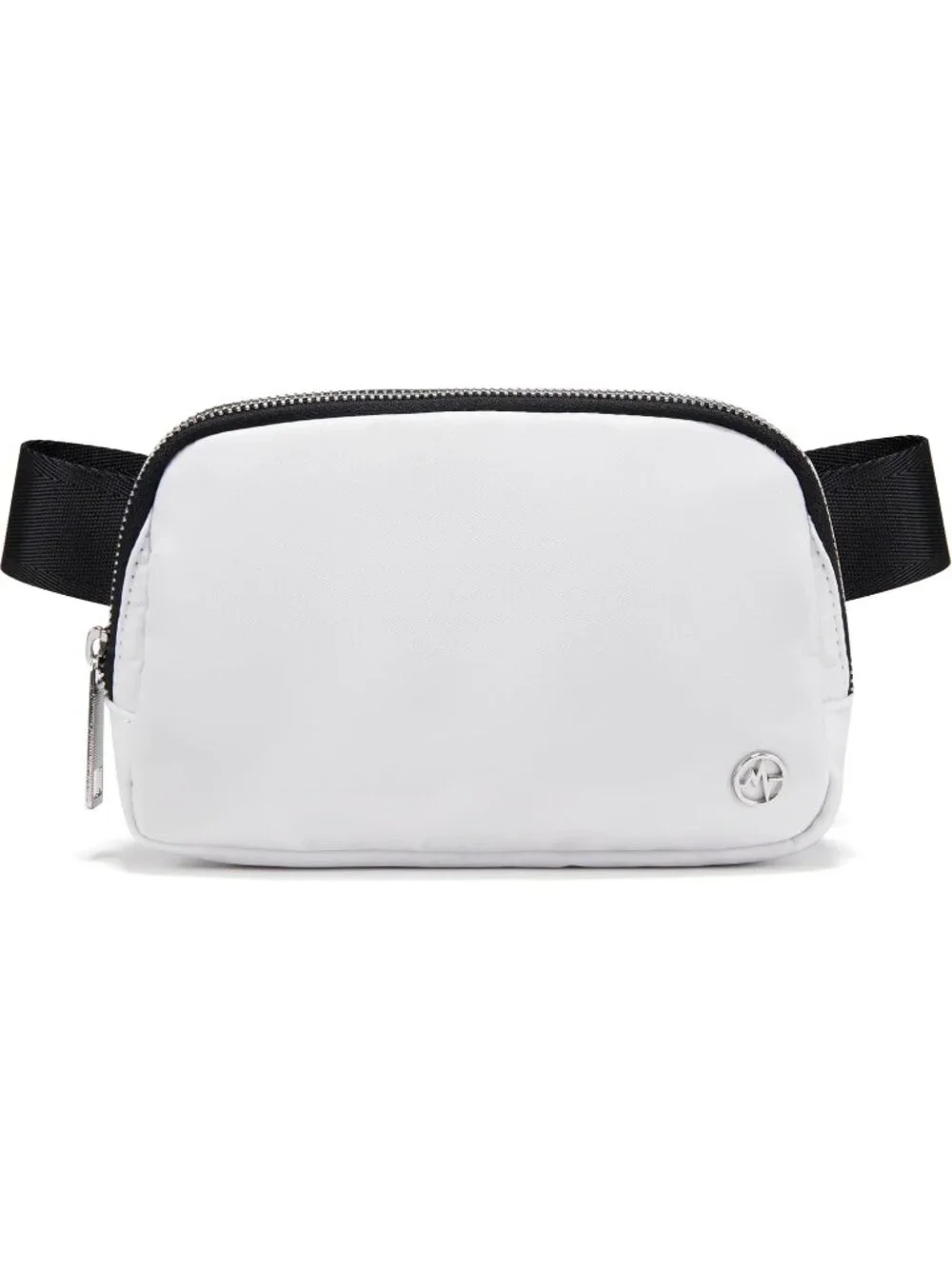 Men's White Crossbody Belt Bag Wide Zipper Adjustable Strap 3-Pockets